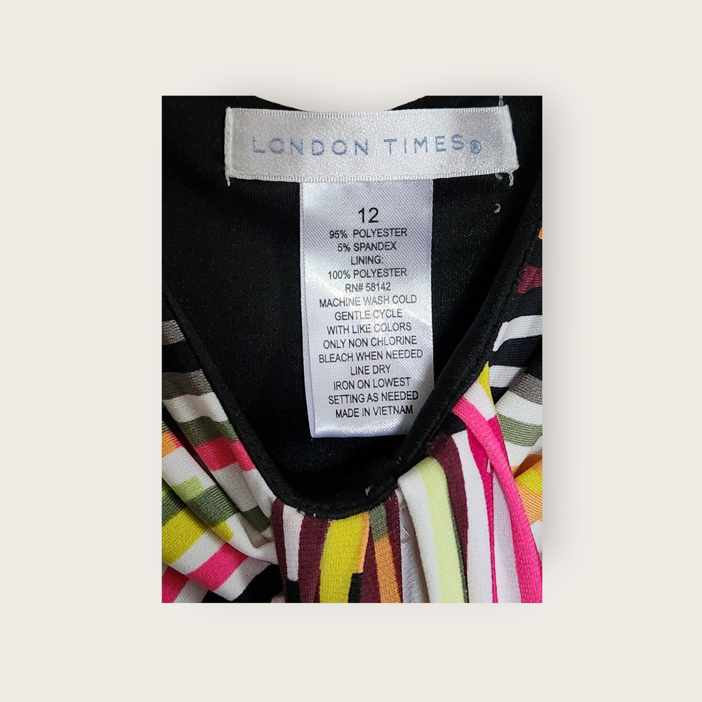 London Times Multi-colored Geo Pattern Sleeveless Stretch Midi Dress Size 12 NWT - Picture 6 of 7